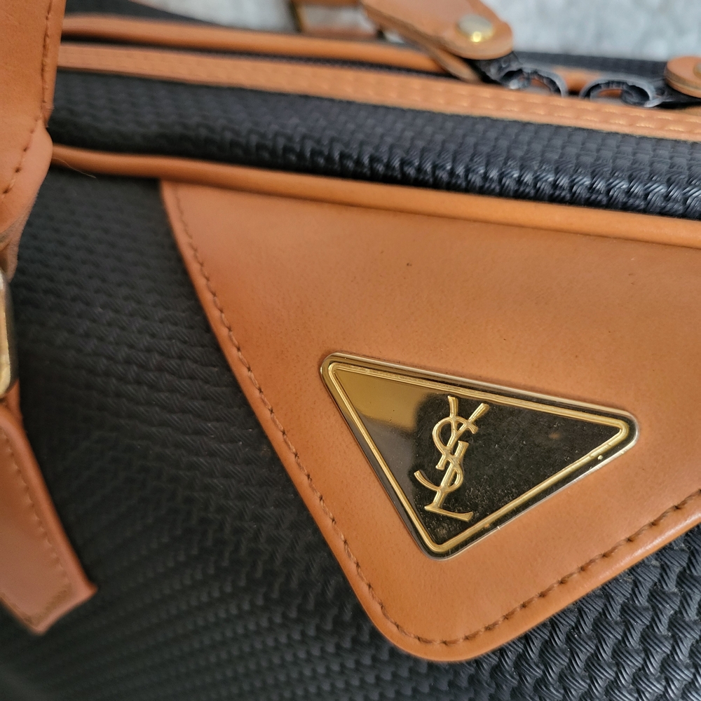 Yves Saint Laurent Black and Tan Leather travel duffle Boston Bag Authentic - Picture 6 of 11